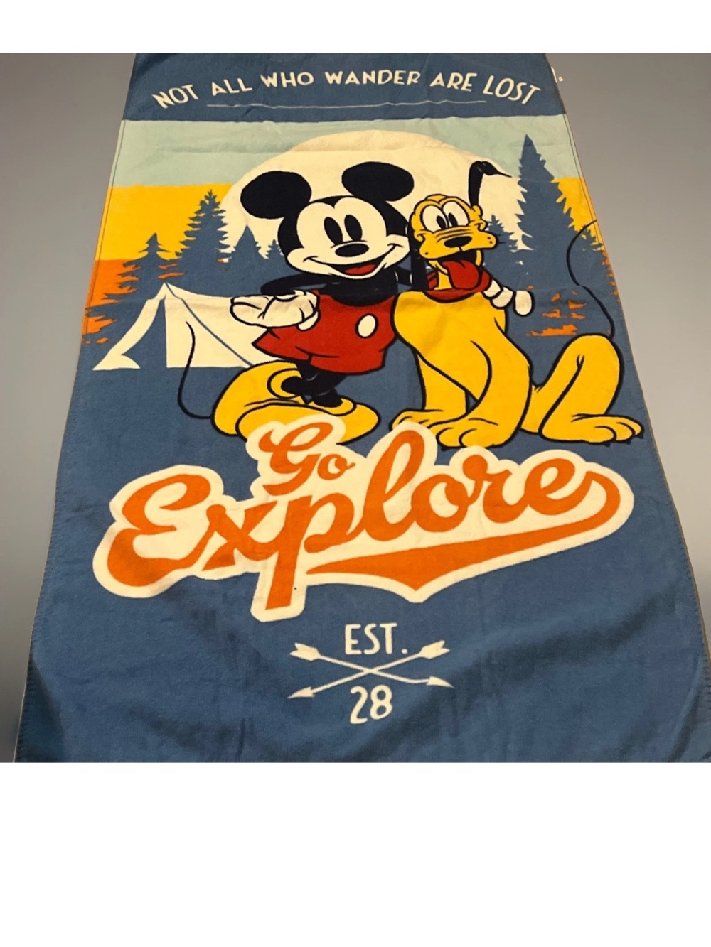 Disney Parks "Not All Who Wander Are Lost" Mickey Pluto 29in x 59in Beach Towel